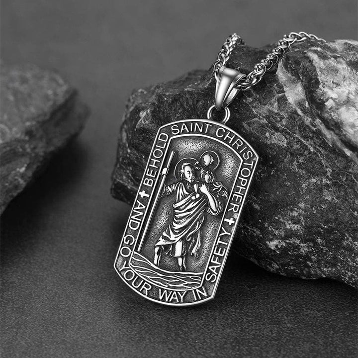 Engraved Saint Christopher Dog Tag Necklace for Men