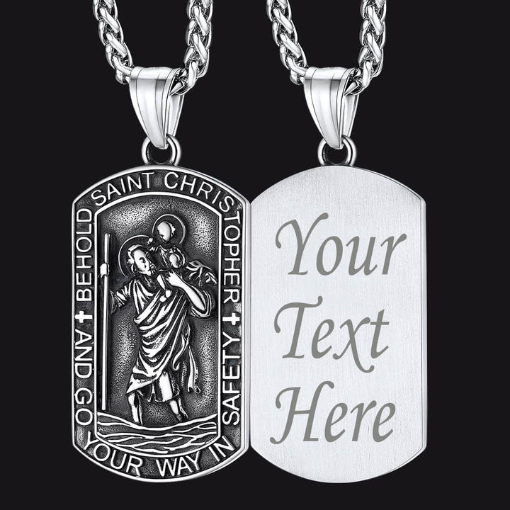 Engraved Saint Christopher Dog Tag Necklace for Men
