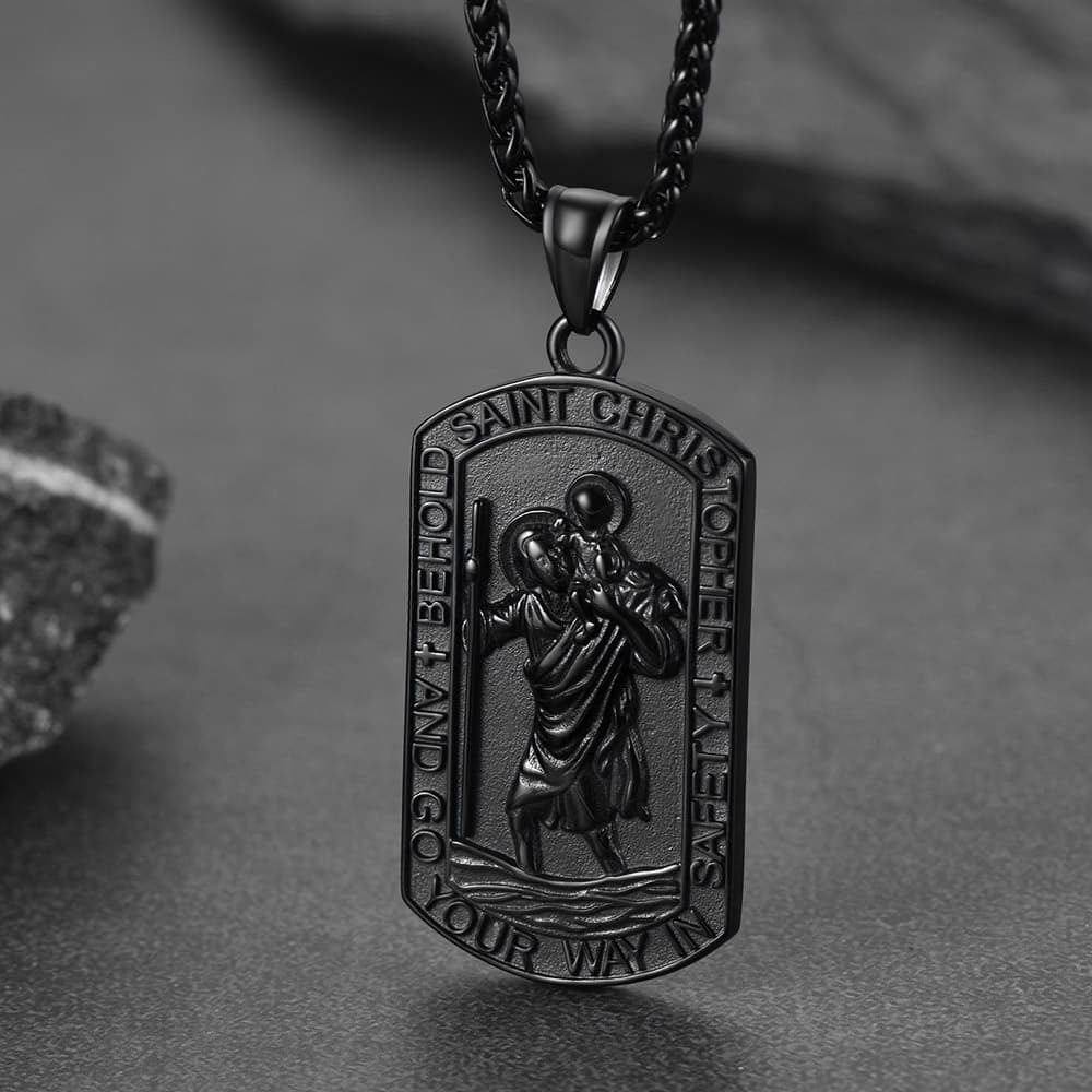 Engraved Saint Christopher Dog Tag Necklace for Men