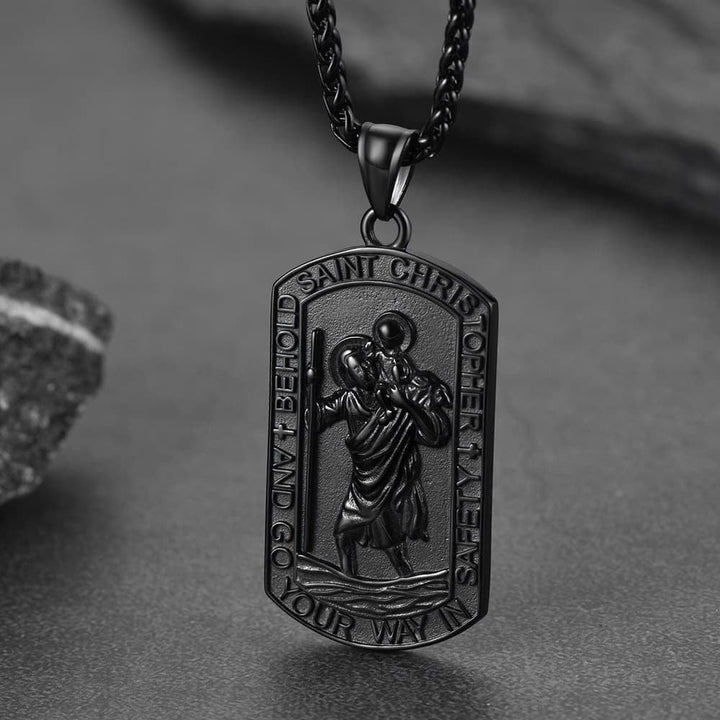 Engraved Saint Christopher Dog Tag Necklace for Men