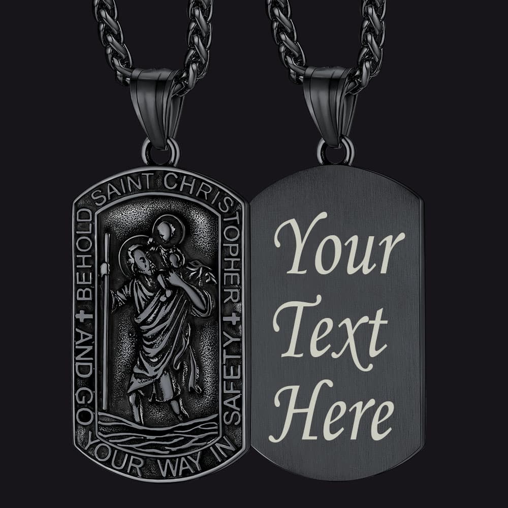 Engraved Saint Christopher Dog Tag Necklace for Men