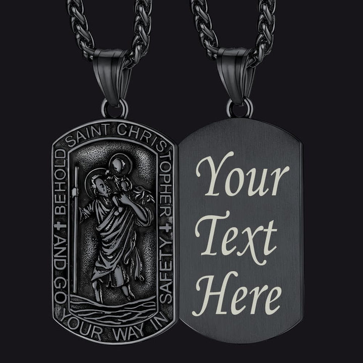 Engraved Saint Christopher Dog Tag Necklace for Men