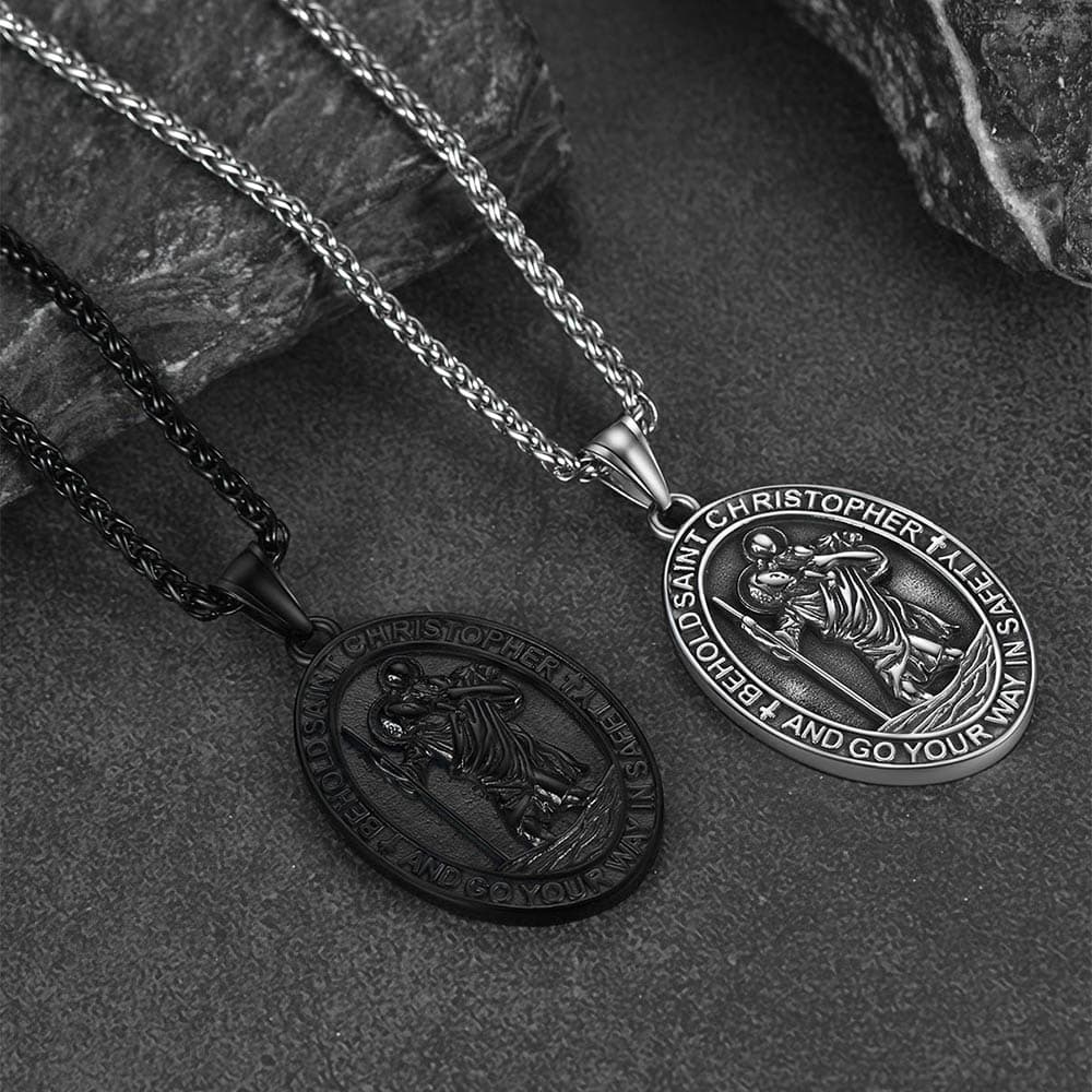 Catholic Engraved Saint Christopher Medal Necklace for Men