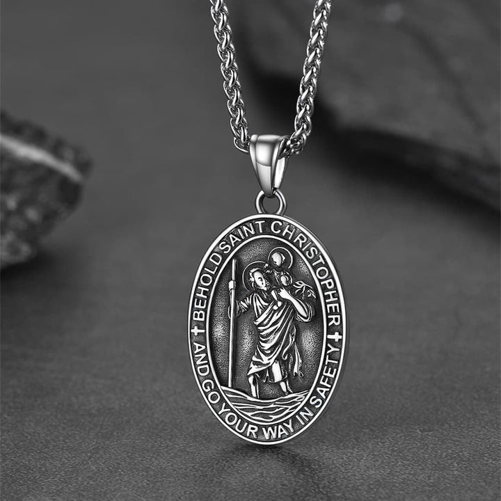 Catholic Engraved Saint Christopher Medal Necklace for Men