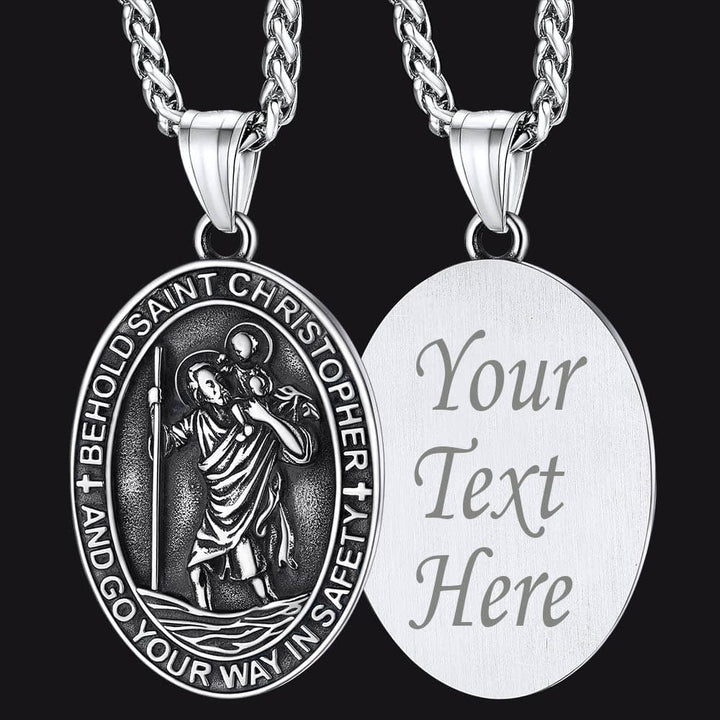 Catholic Engraved Saint Christopher Medal Necklace for Men