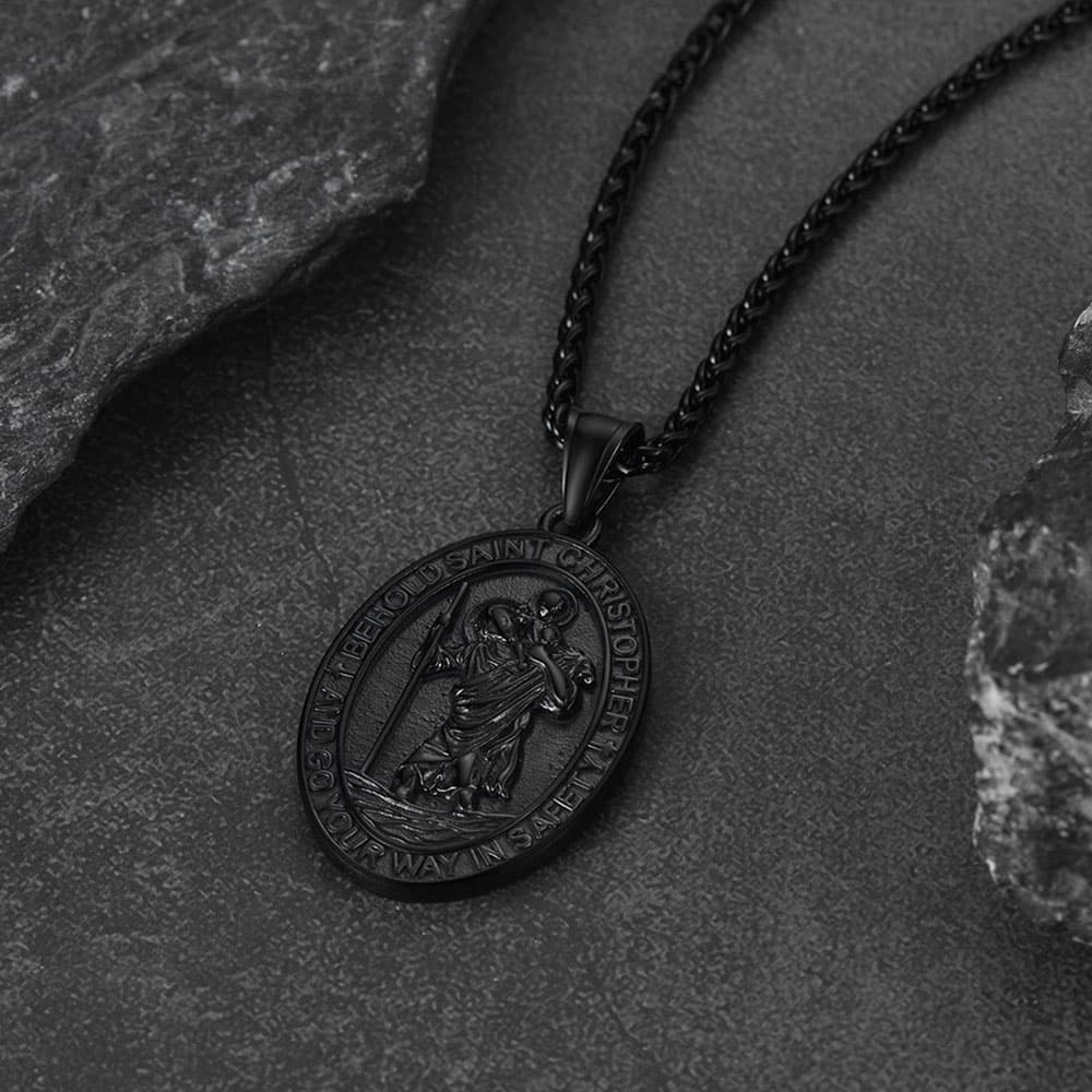Catholic Engraved Saint Christopher Medal Necklace for Men
