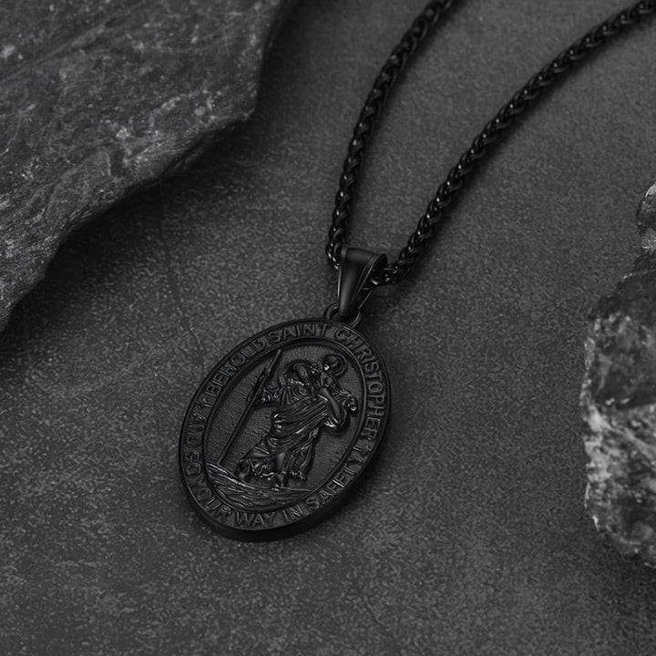 Catholic Engraved Saint Christopher Medal Necklace for Men