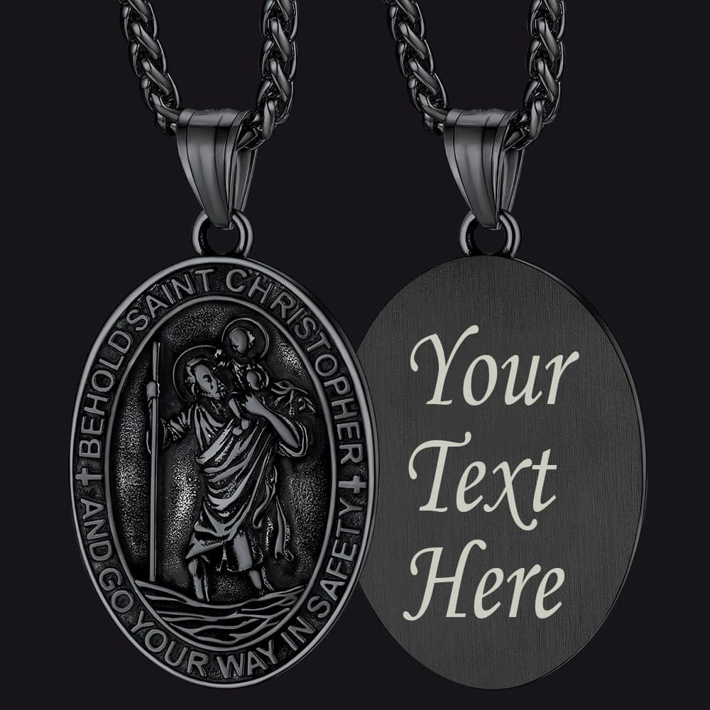 Catholic Engraved Saint Christopher Medal Necklace for Men