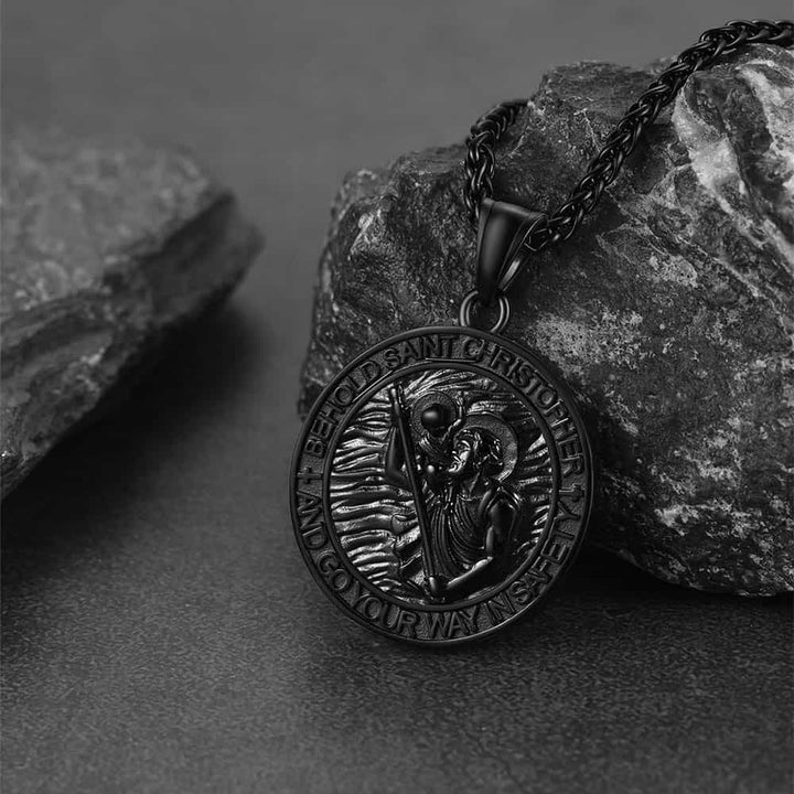 Engraved Saint Christopher Medal Pendant Necklace for Men