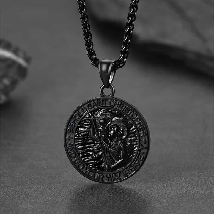 Engraved Saint Christopher Medal Pendant Necklace for Men