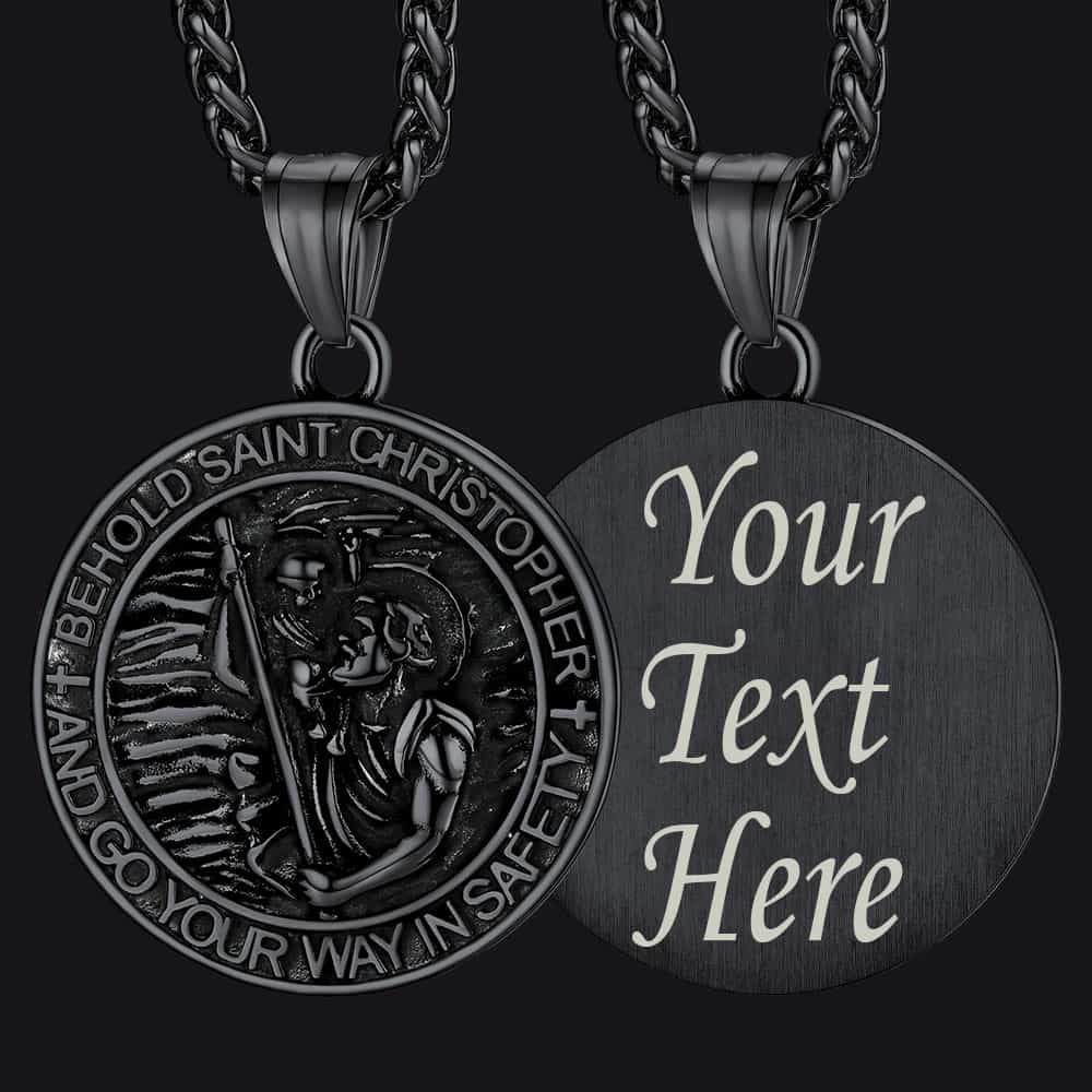 Engraved Saint Christopher Medal Pendant Necklace for Men