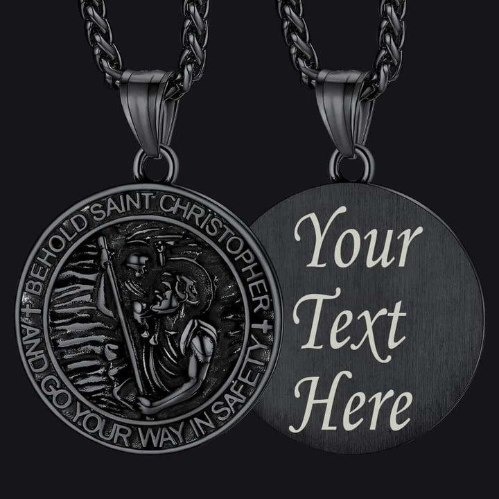 Engraved Saint Christopher Medal Pendant Necklace for Men