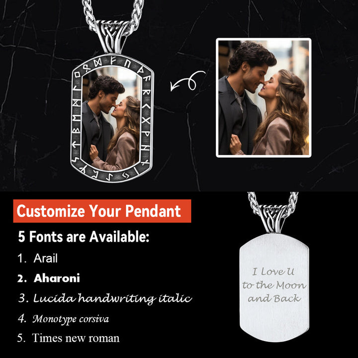 Personalized Picture Dog Tag Necklace with Viking Runes for Men