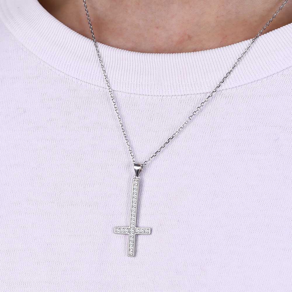 Sterling Silver Inverted Cross Necklace for Men