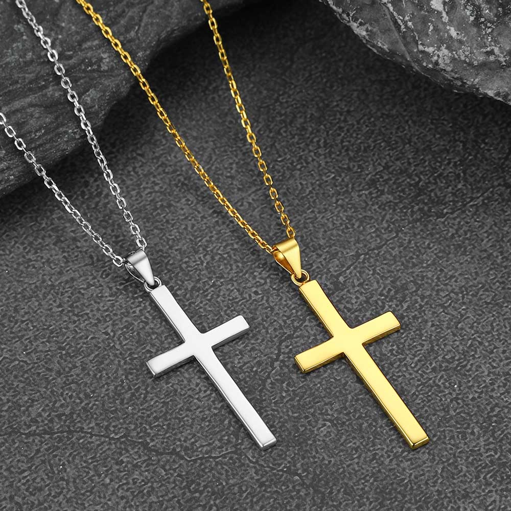 S925 Silver Simple Cross Necklace with Rolo Chain 18 Inch for Women/Men