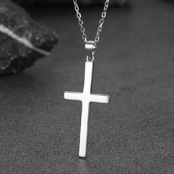 S925 Silver Simple Cross Necklace with Rolo Chain 18 Inch for Women/Men