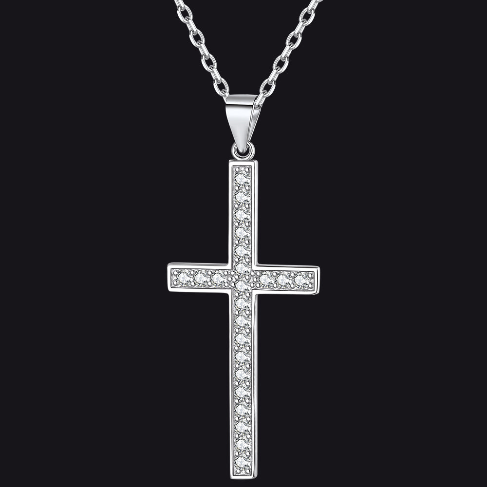 Sterling Silver Zirconia Cross Necklace for Men