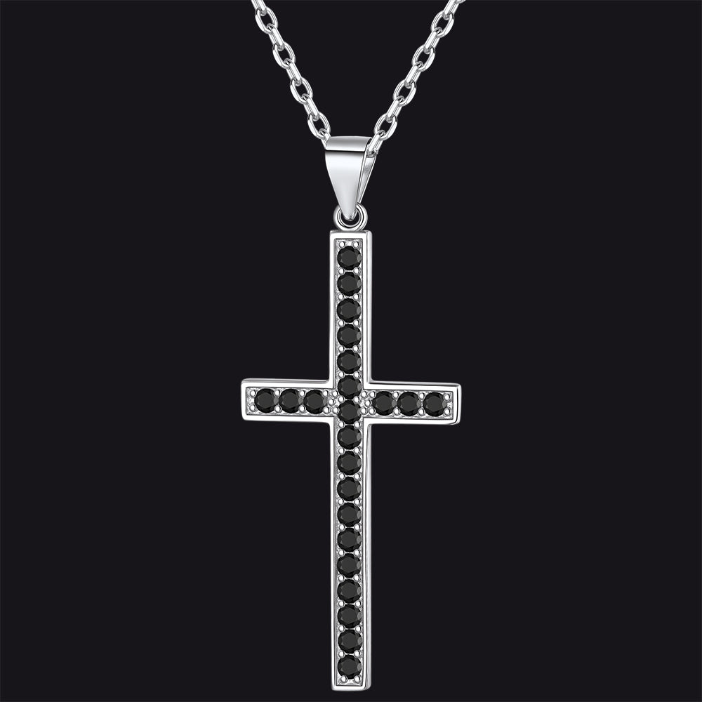 Sterling Silver Zirconia Cross Necklace for Men