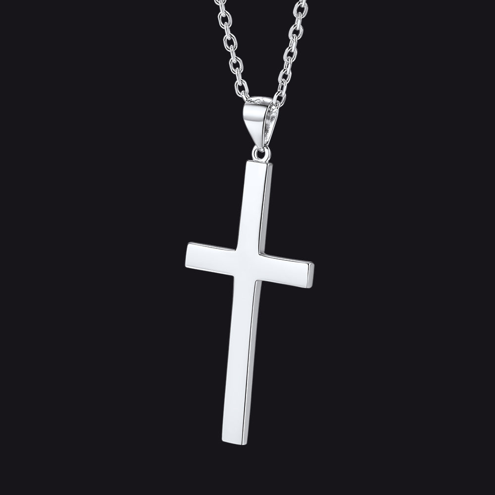 S925 Silver Simple Cross Necklace with Rolo Chain 18 Inch for Women/Men