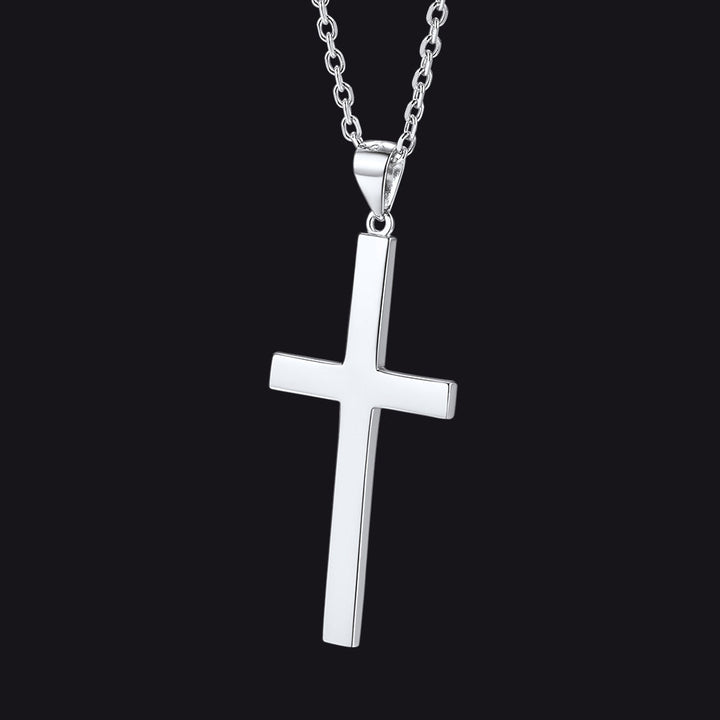 S925 Silver Simple Cross Necklace with Rolo Chain 18 Inch for Women/Men