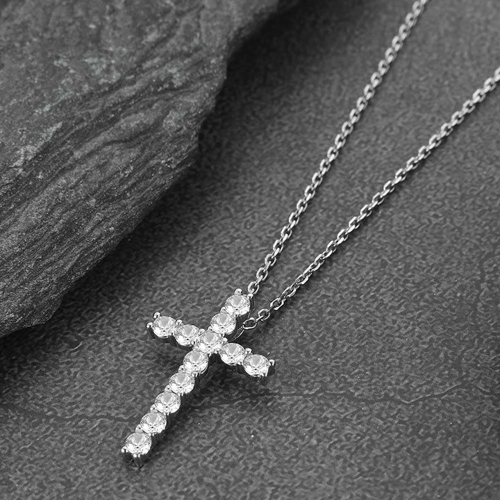 Sterling Silver Diamond Cross Necklace Crucifix Pendant Necklace for Women