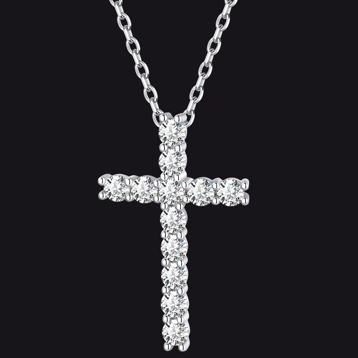 Sterling Silver Diamond Cross Necklace Crucifix Pendant Necklace for Women