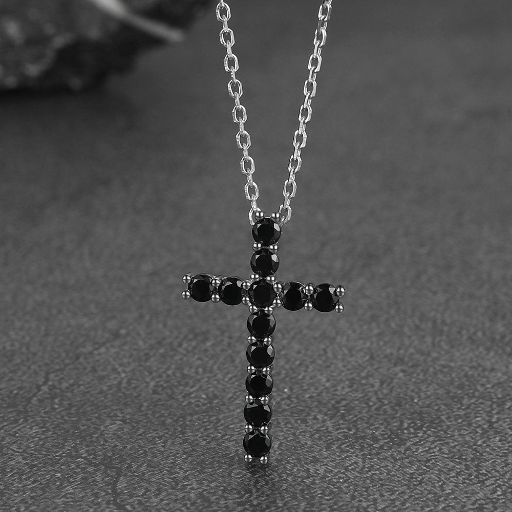 Sterling Silver Diamond Cross Necklace Crucifix Pendant Necklace for Women