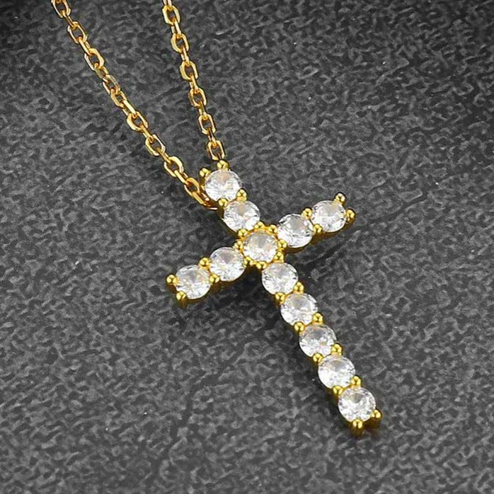 Sterling Silver Diamond Cross Necklace Crucifix Pendant Necklace for Women