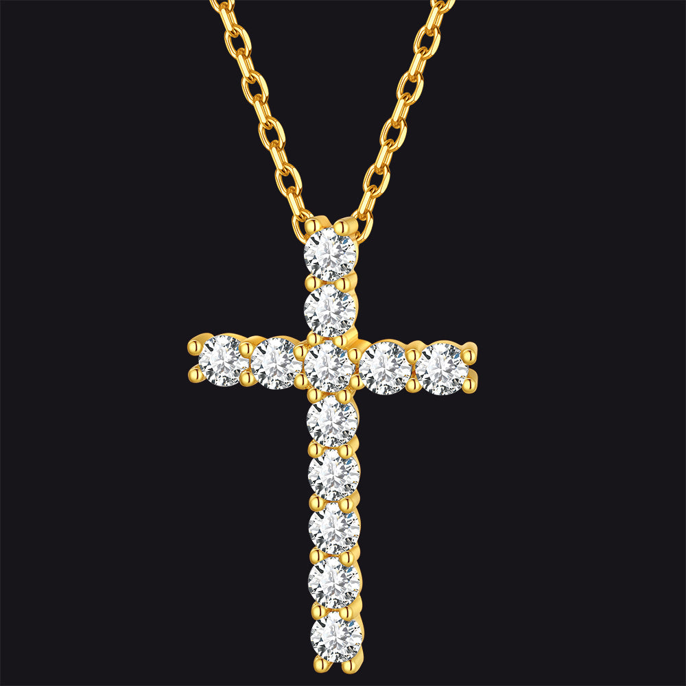 Sterling Silver Diamond Cross Necklace Crucifix Pendant Necklace for Women
