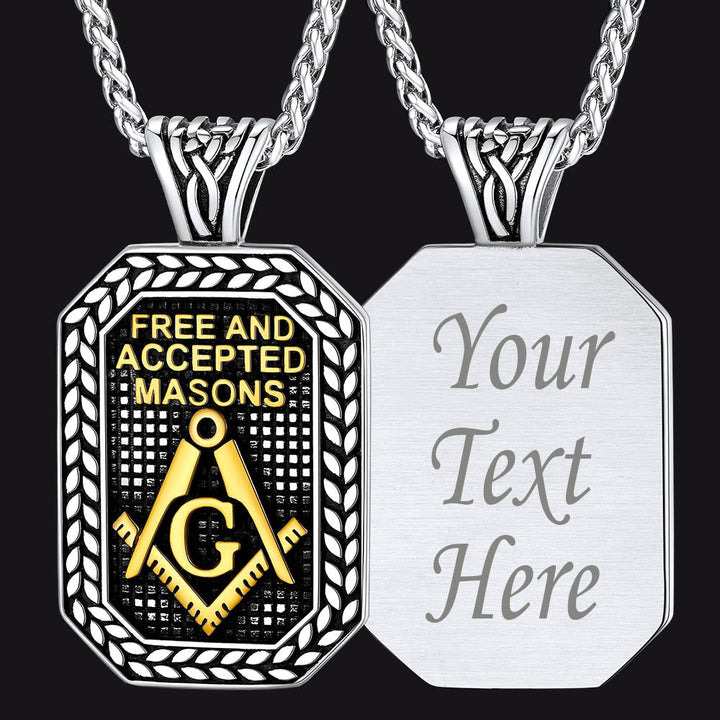 Engraved Freemason Masonic Dog Tag Necklace for Men