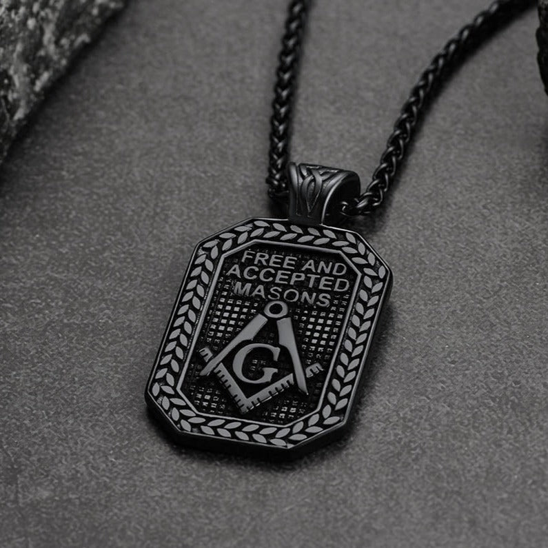 Engraved Freemason Masonic Dog Tag Necklace for Men