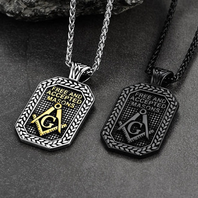 Engraved Freemason Masonic Dog Tag Necklace for Men