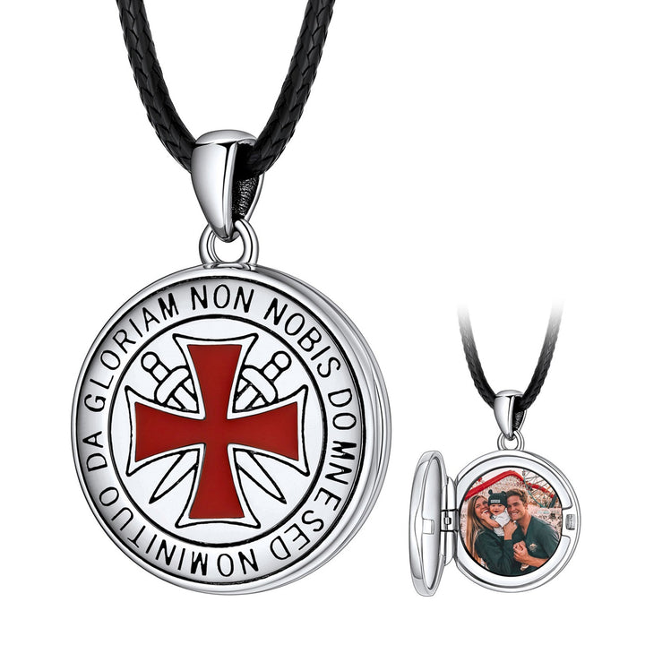 Custom Knights Templar Cross Photo Locket Necklace with Picture