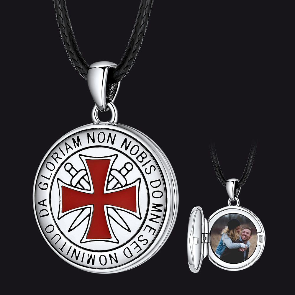 Custom Knights Templar Cross Photo Locket Necklace with Picture