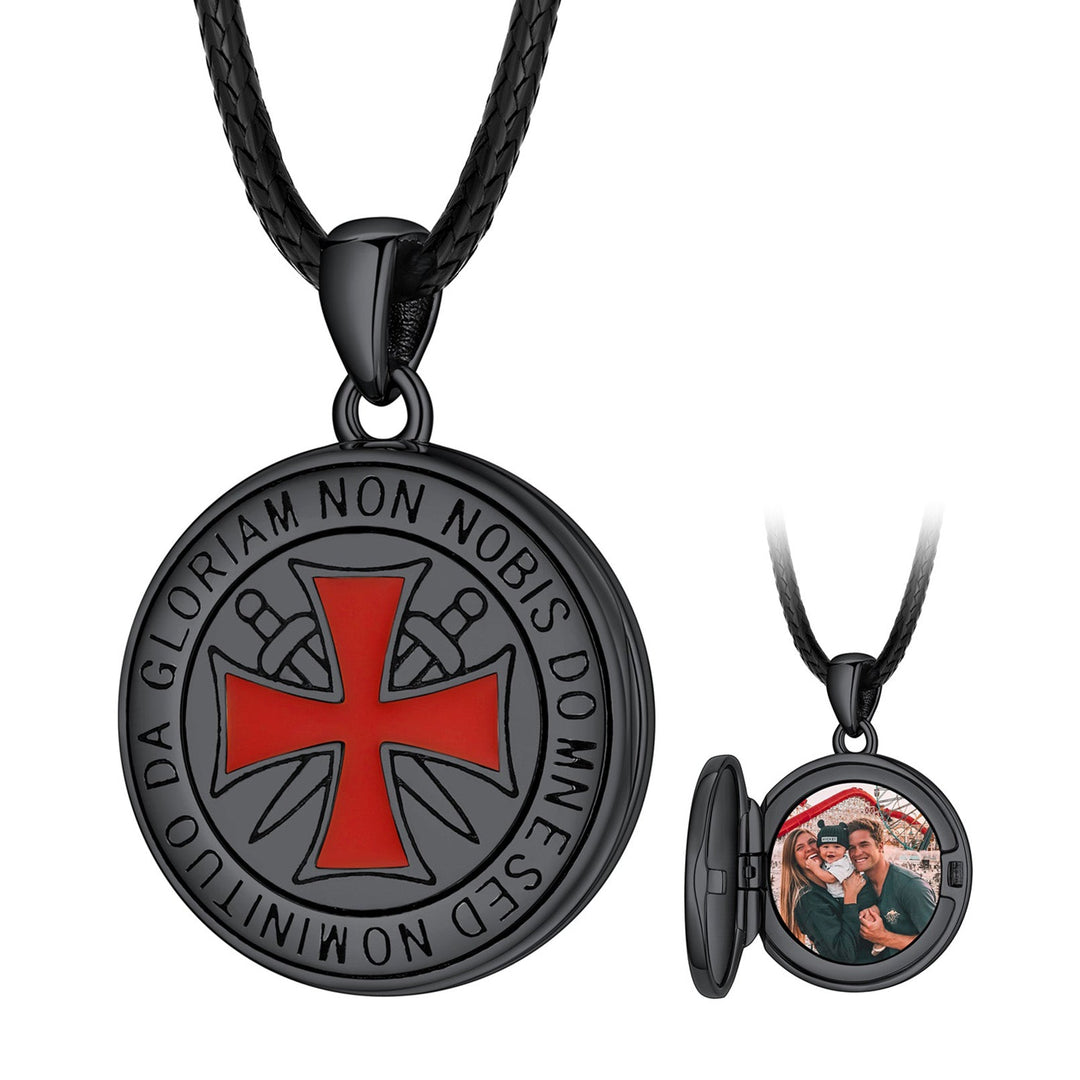 Custom Knights Templar Cross Photo Locket Necklace with Picture