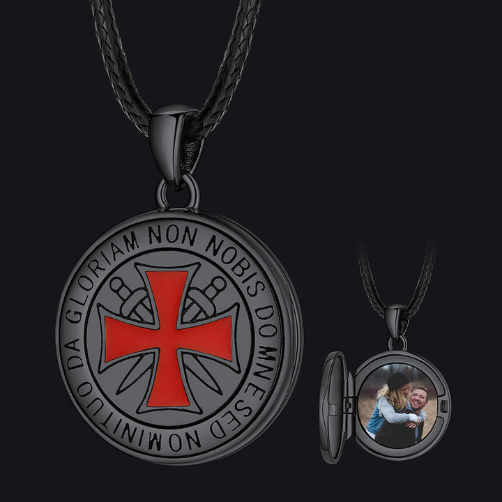 Custom Knights Templar Cross Photo Locket Necklace with Picture