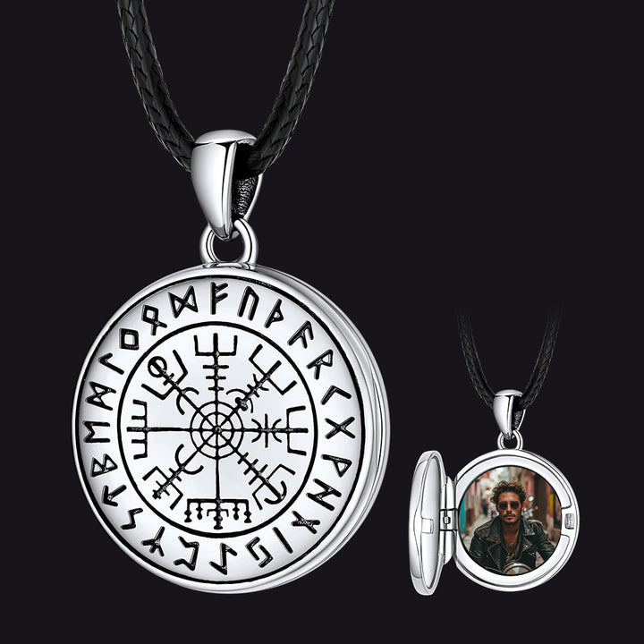 Personalized Photo Locket Necklace with Viking Compass for Men