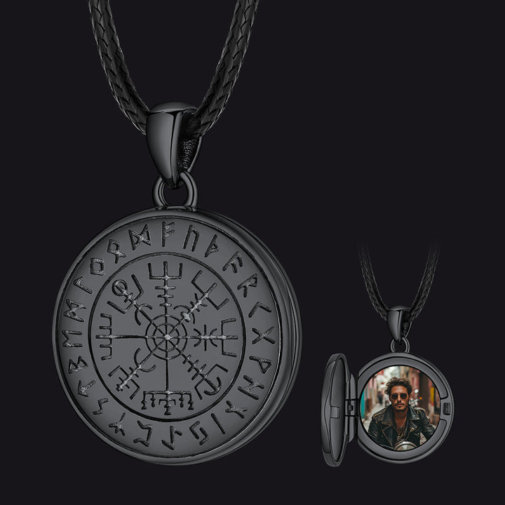Personalized Photo Locket Necklace with Viking Compass for Men