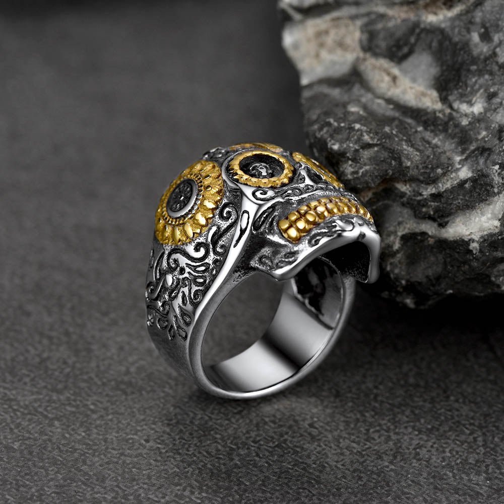 Gothic Punk Solid Sugar Skull Ring for Men
