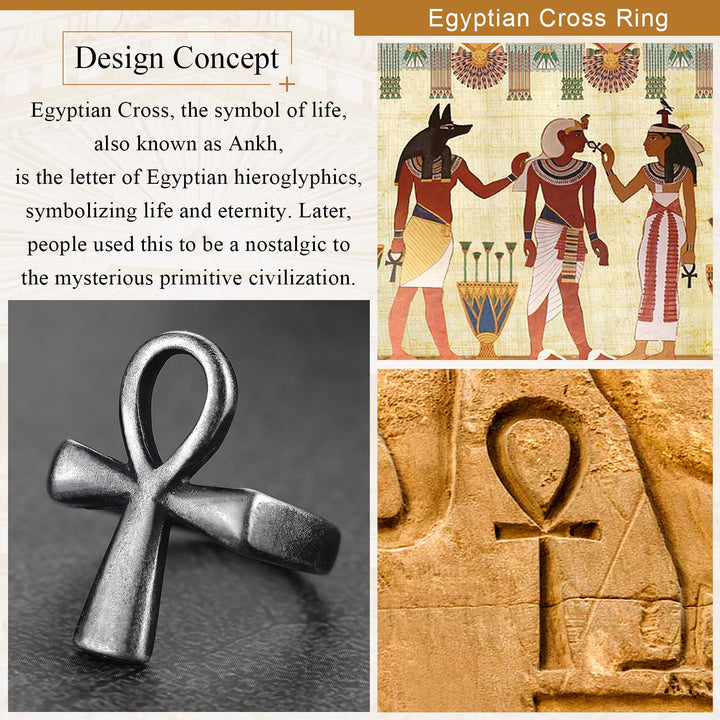 Egyptian Coptic Ankh Cross Stainless Steel Ring for Men Women