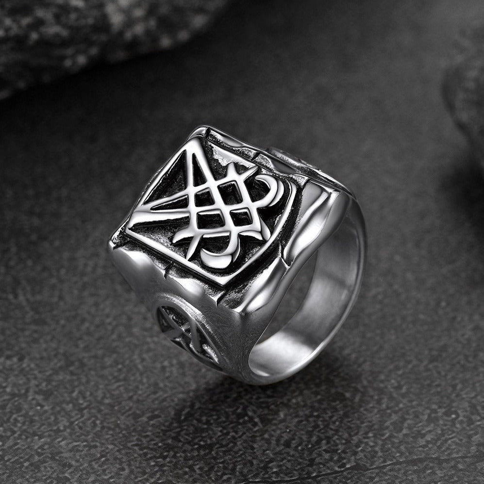 Satanic Lucifer Stainless Steel Signet Ring for Men