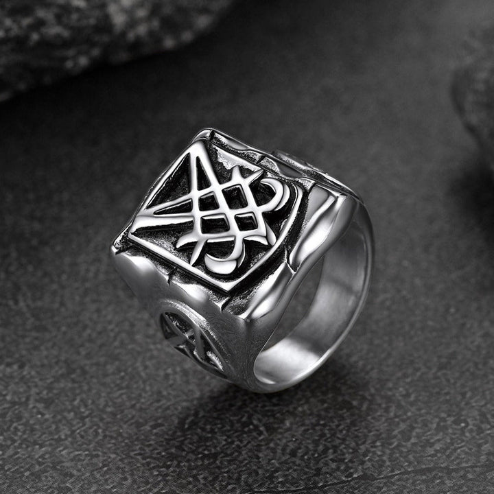 Satanic Lucifer Stainless Steel Signet Ring for Men