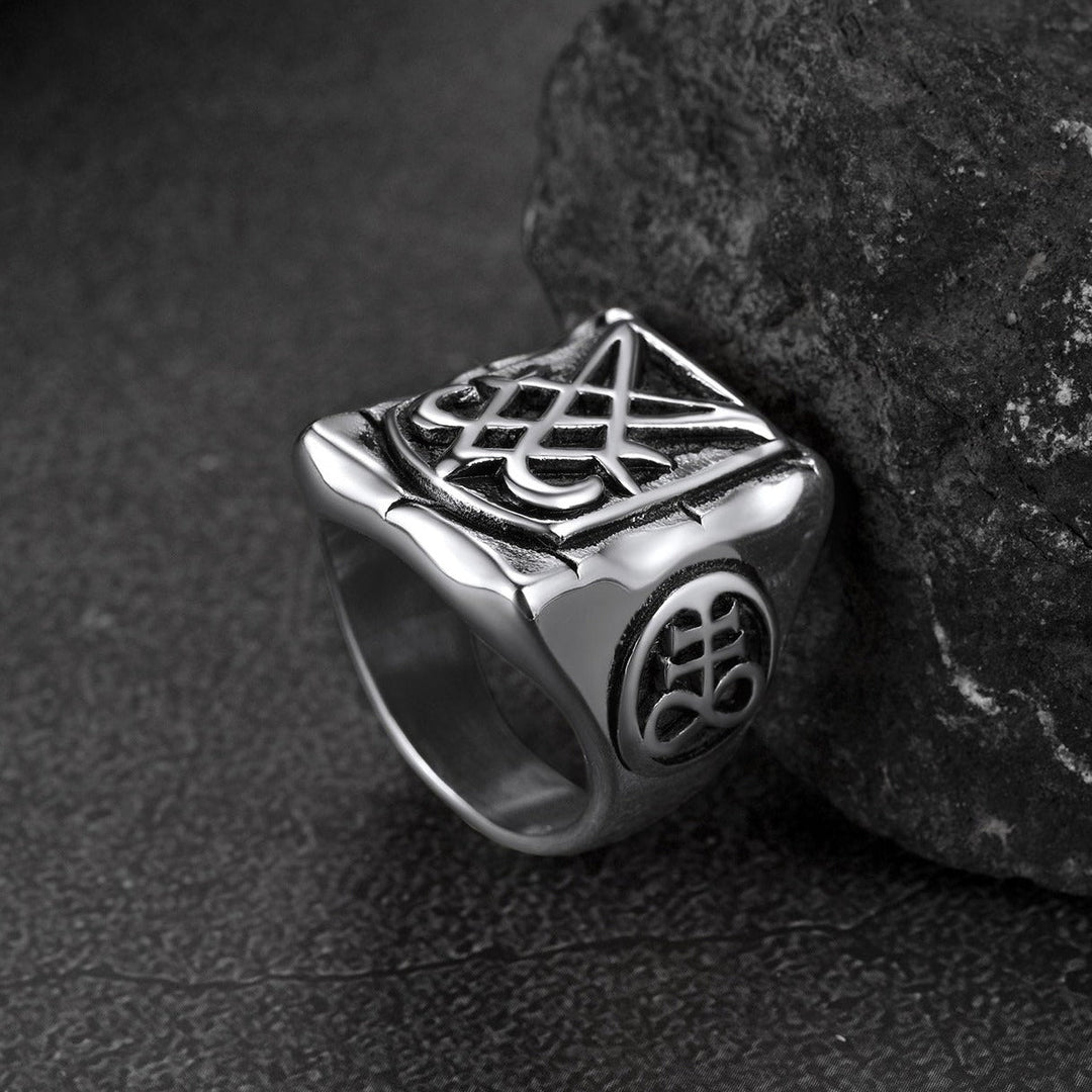 Satanic Lucifer Stainless Steel Signet Ring for Men