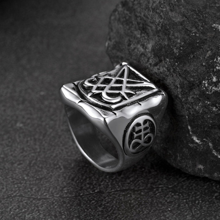 Satanic Lucifer Stainless Steel Signet Ring for Men