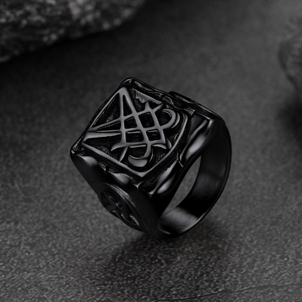 Satanic Lucifer Stainless Steel Signet Ring for Men
