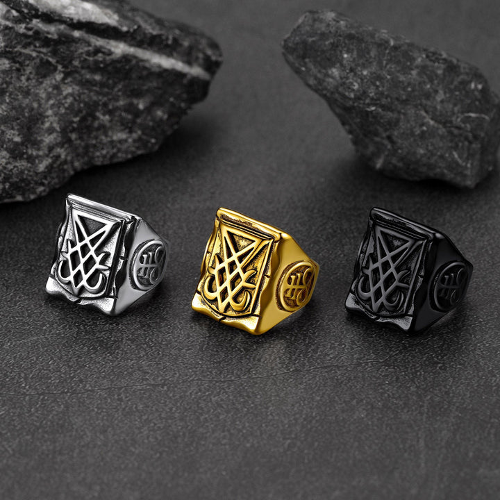 Satanic Lucifer Stainless Steel Signet Ring for Men
