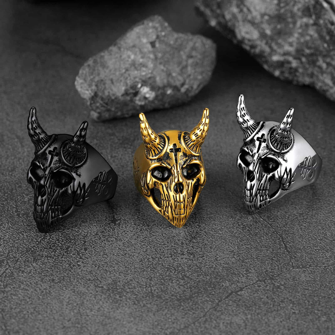 Satanic Baphomet Goat Skull Head Ring for Men