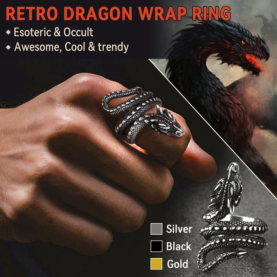 Punk Coiled Dragon Stainless Steel Ring for Men Women