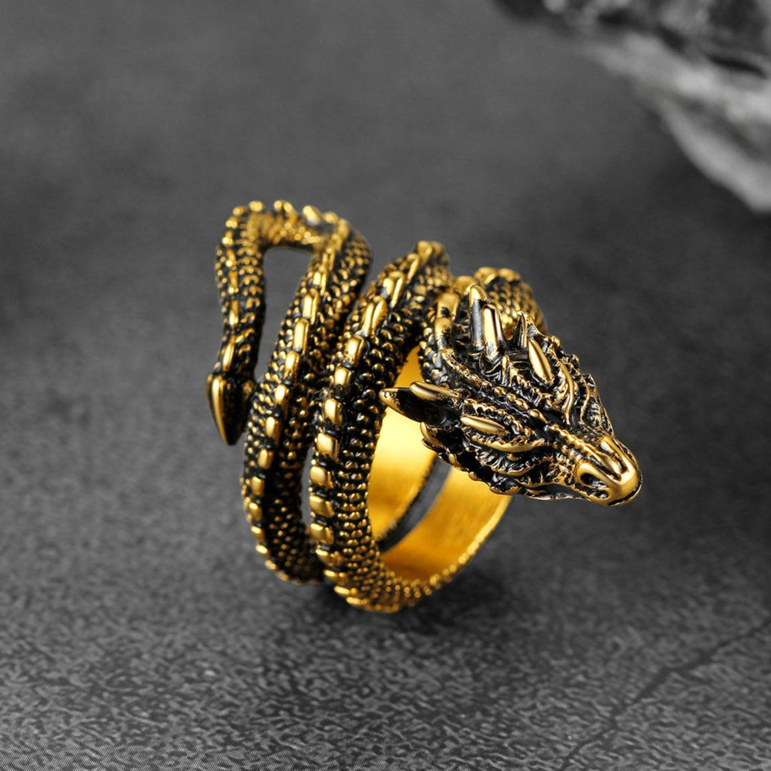 Punk Coiled Dragon Stainless Steel Ring for Men and Women