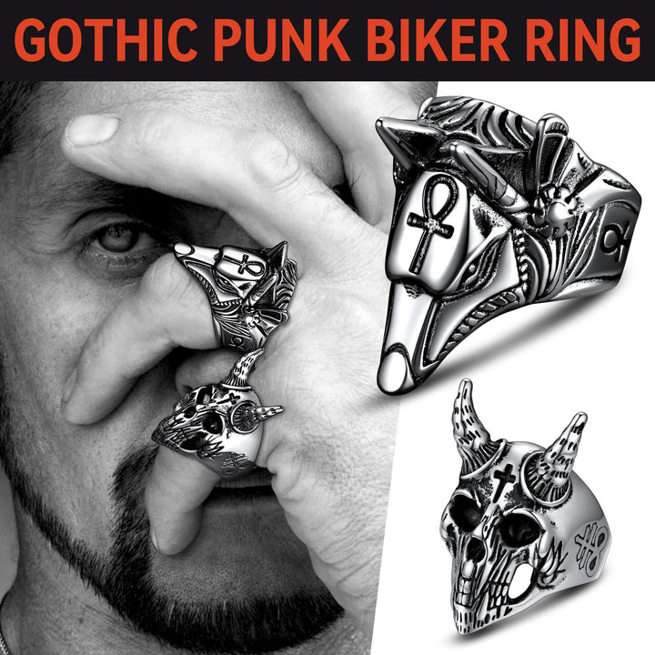 Ancient Egyptian Anubis Ring With Ankh Cross For Men